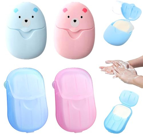 JYXNU Fogli di Sapone Portatile Sapone, 4 Scatole mini saponetta portatile, Scatole Sapone da Viaggio, Fogli Carta per Saponein, Viaggio Sapone di Carta Portatili, Sapone in Fogli da Viaggio