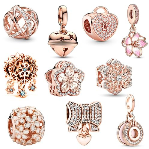 DAVBNM 10 Pack Spacer Beads Charms for Bracelet Making, Polished Charms for Bracelet Charm, Pendants Beads for Jewelry Making, Pink Cherry Blossom Flower Charm, DIY Jewellery Making Gift for Family Mo
