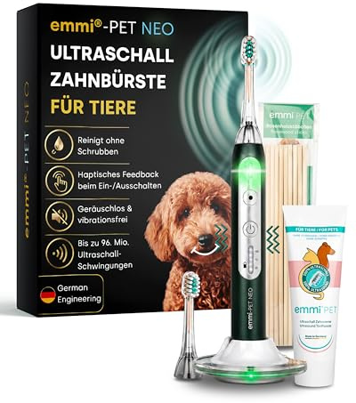 emmi-PET NEO Spazzolino da denti ultrasonico per cani I Spazzolino da denti per cani silenzioso con 3 modalità di pulizia per aiutare il tartaro e l'alito dei moli, cura dei denti senza strofinare