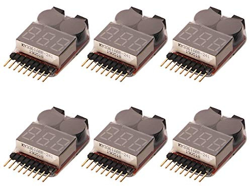 GTIWUNG 6 st RC batteri låg spänning larmkontroller, summerlarmindikator, 1S-8S batteritestare monitor ringsignal med LED-indikator