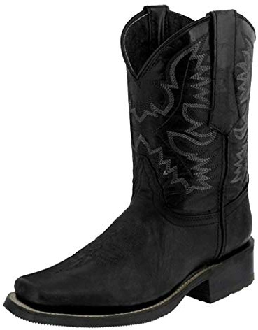 Scarpe Stivali da Cowboy Occidentali a Tacco Basso in Pelle Antiscivolo con Punta Tonda (37,Nero)
