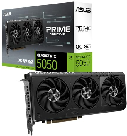 ASUS Prime GeForce RTX 5050 8 GB GDDR6 OC Edition - Tarjeta Gráfica (PCIe 5.0, 8 GB GDDR6, HDMI/DP 2.1, 2,5 Ranuras, Ventiladores Axial-Tech, Dual BIOS)