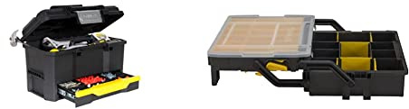 Stanley Werkzeugkiste leer aus Kunststoff 1-70-316 – Maße: 48.1 x 27.9 x 28.7 cm & Stanley Sortmaster Organizer Multi-Level (Zwei-Ebenen-Organizer, transparenter Deckel) STST1-75540
