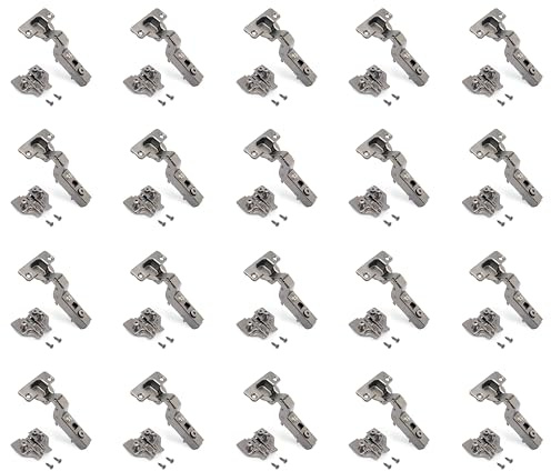 Emuca - Kit charnière coudée pour montage rentrant X91 avec fermeture amortie et embase Eurovis, Ouverture 105º, Titane, Acier, 20 ut.