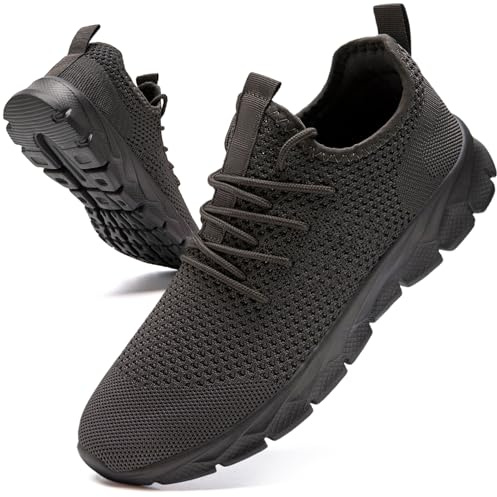 Oltyutc Men's Trainers Running Walking Slip On Shoes Men's Casual Comfortable Breathable Gym Sneakers Athletic Dark Gray Size 9 UK(Label Size:43)
