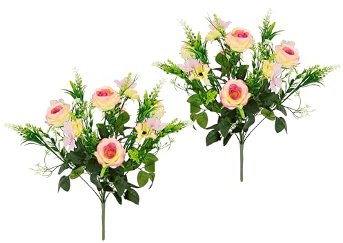 Rosenstrauß künstlich Rosenbusch Kunstblumen Strauß Bouquet Seidenblumen Blumenbouquet Blumenstrauß Blumenarrangements Blumendeko Künstliche Rose Ranunkeln Rose Brautstrauß Hochzeitsdeko 2er Set