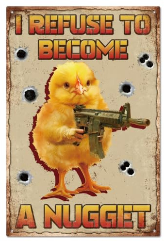 GLOBLELAND Vintage Farm Chicken Metal Tin Sign 8×12inch Retro Chickens Fight Back Funny Tin Sign Wall Plaque Decor Metal Wall Art Decor for Home Bars Cafe Pubs Club Decoration