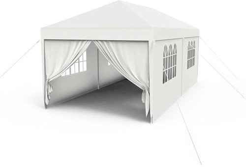 FIVMEN Gazebo Esterno Resistente da Giardino 3 x 6 m con Pannelli Laterali e Finestre in Poliestere Gazebi Tendone per Feste Protezione UV Impermeabile Tenda per Esterni, Bianco