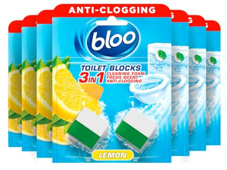 New Bloo Toilet Blocks, Pack of 2 x 7, Limescale Remover Cistern Block, Cleaner Block with Cleaning and Foaming Action, Fresheners – Lemon