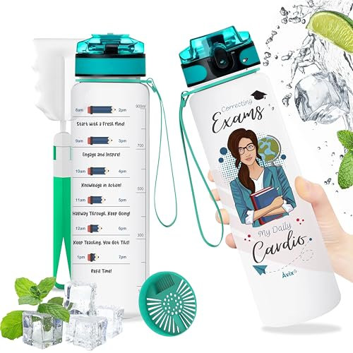 Åvix. Botella de Profesora Tritan 1L - Regalo Profesora - Maestra - Regalo para Profesora Infantil - Accesorios Profesoras - Sin BPA, con Filtro para Frutas y Cepillo de Limpieza Incluido