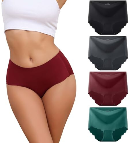 Dumwis Slip Donna Senza Cuciture - Mutande Vita Alta in Microfibra, Invisibili Culotte, Morbide Intimo Sexy Elasticizzate Mutandine Briefs Pacco da 4 (S-3XL)
