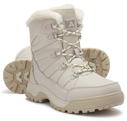 ZPAWDH Damen Schneestiefel Warm Gefütterte Wasserdicht Outdoor Rutschfeste Trekking Winterstiefel Beige 39EU