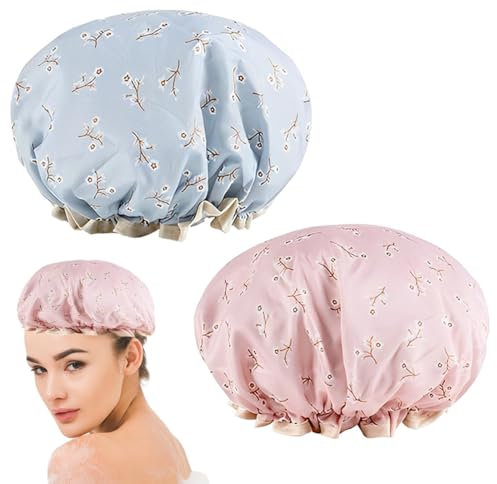 Bonnet Satin Cheveux Nuit, Bonnet De Douche, 2 Pieces Bonnet de Douche Etanche, Bonnets de Bain Réutilisables avec Des Bandes Élastiques Pour Femmes Filles Douche SPA Salon