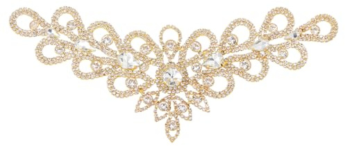 DICOSMETIC Strass Applikation Für Brautkleider Hochzeitskleid Patches Glitzer Applikation V Ausschnitt Applikation Golden Blumen Patch Zum Nähen von Kleidung Kleid Hochzeitsaccessoires