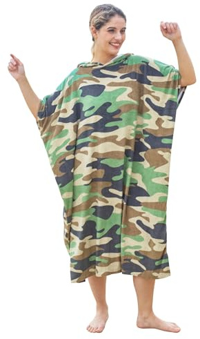 Accappatoio Poncho,Poncho Mare Poncho da surf, asciugamano for cambio accappatoio for adulti, uomini e donne, poncho con cappuccio for il surf, nuoto, bagno, assorbente d'acqua, oversize(Camouflage)