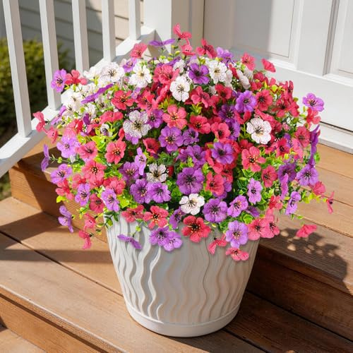 Homsunny Artificial Fake Flowers Faux Plants for Outdoors, 9 Bundles Silk Flowers Outside Decor, Faux Daisy Eucalyptus Realistic UV Resisitant for Planter Front Porch Garden Patio