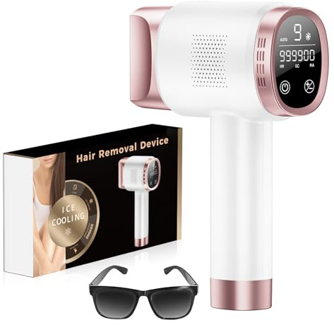 Laser Hair Removal Device Ice-Cooling Painless, IPL Hair Removal Device, Home Laser Hair Remover Machine for Upper Lip, Bikini Line, Body, Salon Quality, Rose Gold