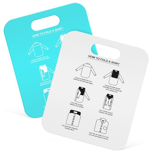 CAXUSD Lot De 2 Plieuses De Chemises pour Adultes, Planches à Plier Les Vêtements Rigides, en Plastique, Couleurs Blanc Et Bleu Clair, Outil De Pliage Pratique pour Domicile Et Organisation du Linge