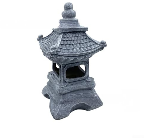 Statue de jardin solaire - 34 x 17 x 17 cm - Lanterne zen japonaise d'extérieur - Éclairage à énergie solaire - Polyrésine résistante aux intempéries - Avec détails mousse - Pour décoration de jardin