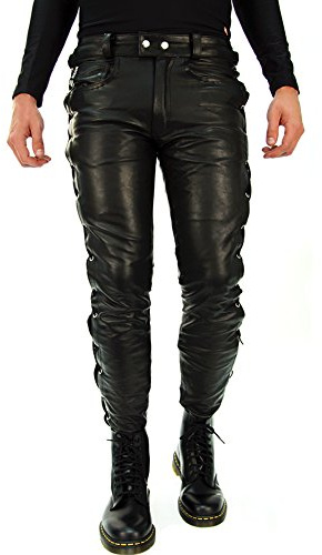 Bockle® 1991 snörläderbyxor läderjeans läderbyxor män svart