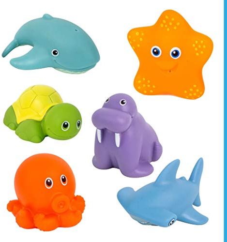 Badewannenspielzeug Spritztiere, 6 Pack, lustige Wasserspritztiere, auf Schadstoffe und BPA geprüft, ab 6 Monaten, mit Trocknungsloch unten, übt Feinmotorik und Greifkraft, schwimmendes Badespielzeug