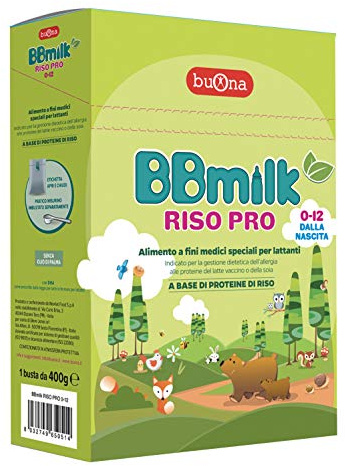 Buona BBmilk RISO PRO 0-12 Mesi, Alimento alternativo al Latte in Polvere per Neonati 400g, Alimento a Fini Medici Speciali per Neonati con Disturbi alle Proteine del Latte Vaccino o della Soia