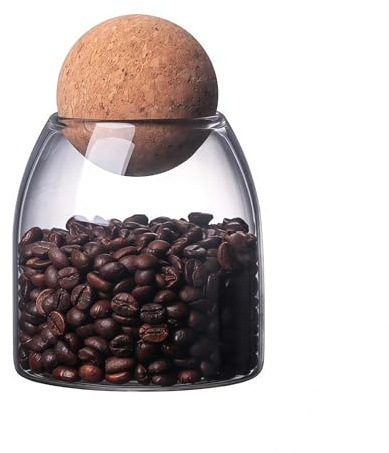 1 Pc 500ml/17.6oz Clear Glass Jar with Cork Ball Glass Food Storage Canister with Airtight Cork Lid for Serving Coffee Sugar Pasta