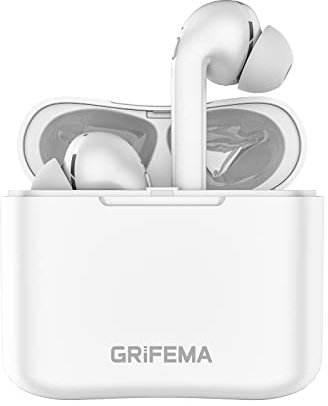 GRIFEMA G-TWS1, Écouteurs Bluetooth sans Fil, Écouteur Bluetooth 5.1 Intra-Auriculaires Sports, Imperméable, avec étui de Charge et Microphone, Disponible pour Les téléphones iOS et Android, Blanc