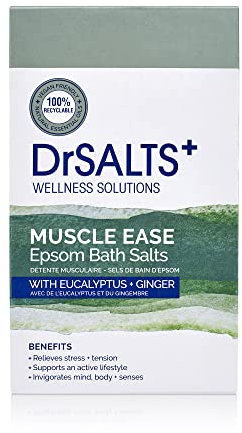 DrSALTS+ 2kg Muscle Ease Therapy Epsom Salts - Soothing Epsom Bath Salts to Relieve Strains, Pain and Stiffness with Eucalyptus and Ginger Essential Oils - Vegan and Cruelty-Free
