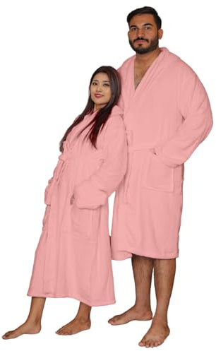 Bathrobes 100% Egyptian Cotton soft Terry Toweling Luxury Dressing Gown Unisex Hooded Bathrobes Extra Absorbent Hotel Quality 650 GSM Cosy Dressing Gowns Housecoat Nightwear (XL, Baby Pink)
