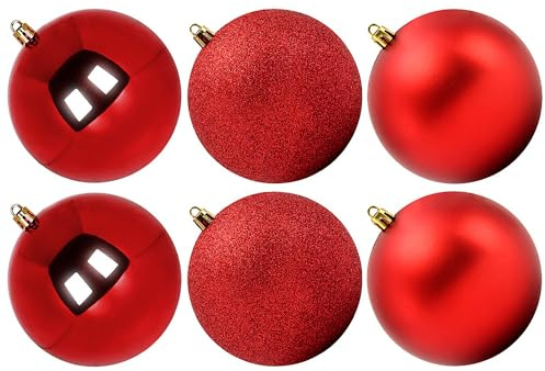 Benjia - Adornos de Navidad de tamaño extragrande para exterior, bolas de plástico navideñas irrompibles, decoraciones para colgar en el jardín, patio o árbol (100 mm, rojo, 6 piezas)