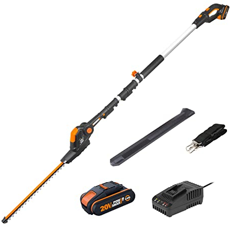 Worx 18 V (20 V MAX) Akku-Teleskop-Heckenschere PowerShare, 2,0 Ah Akku, inklusive Schnellladegerät (Telescopic Hedge Trimmer)