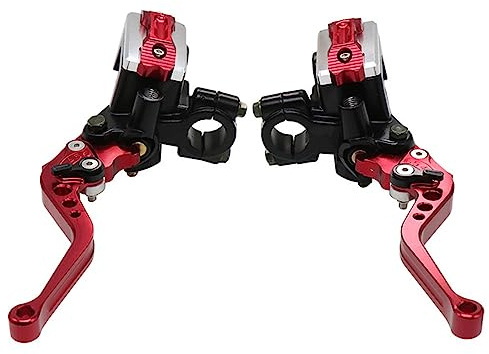 ZSDTRP Universal Motorcycle 7/8 22mm CNC Hydraulic Brake Clutch Lever Master Double Pump with Warning Switch Mirror Holder for Scooter Motorbike Mped ATV UTV Go Kart (Red)