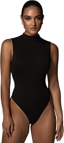 KOEMCY Body sin Mangas Mujer Sexy Cuello Alto Bodysuit Elegante Moldeador Reductor Vientre Plano Ropa Verano Monos de Vestir Camiseta Fit Adelgazante