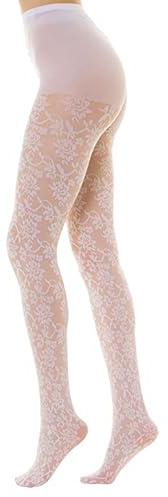 Gi&Gi Collants en maille 40 deniers avec gousset en coton pour femme caractérisés par un joyeux motif floral sur toute la surface. Fabriqué en Italie N.1607, Blanc, L-XL
