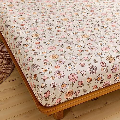 Odot Spannbettlaken für Boxspringbetten, Pflanze Muster Spannbetttücher Mikrofaser bis 25cm, Superweiches Spannbetttuch Bettlaken für Kinder Einzelbett Doppelbett (180x200x25cm,Pinke Blumen)