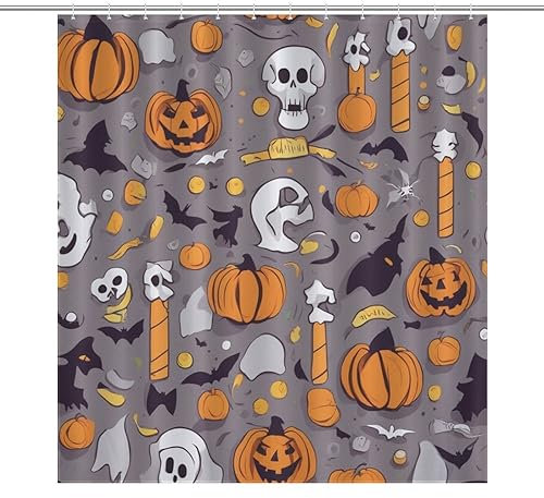 NHSY Tenda da doccia per Halloween, fantasma, zucca, gatto nero, pipistrello, ragno, tenda da doccia per bambini