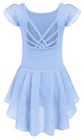 Arshiner Vestito da Balletto per Bambini Senza Schienale per Ragazze Manica Corta Abbigliamento da Balletto Abito da Ballo in Cotone Body da Balletto Blu con Gonna tutù 9-10 Anni
