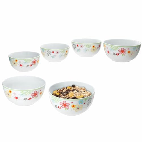 MamboCat 6er Set Variant Blümchen Schale 14,3cm I 450ml I farbige Porzellan-Schüssel für 6 Personen I Schälchen für Salat, Müsli & Co. I buntes Geschirr für Frühstück, Mittag & Abendbrot