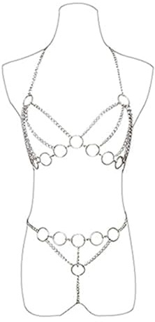FOCICE BDSM Adult Women's Sexy Tassel Body Chain, Adjustable Cross Temptation Tassel Body Chain Safety Belt Metal Chain Sexy Underwear Set, Summer Beach Nightclub Party