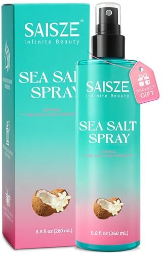 SAISZE Sea Salt Spray for Women and Men, Travel Essentials, Beach Vacation Essentials, Textured Beach Waves & Volume for Curly Hair, Coconut Surf Spray, Gifts for Teen Girls, 8.8 oz