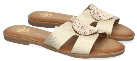 shoes&blues.es 92023 Sandalia Planas de Mujer, Comodas y Elegantes con Diseno Moderno con Adorno en la Pala, Ideales para Primavera-Verano. Oro Talla 37