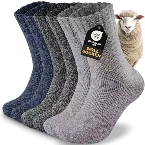 inaWarm Calcetines Térmicos Hombre, 3 Pares de Calcetines de Lana Gruesos, Cálidos y Transpirables para Invierno, Senderismo, Esquí y Actividades al Aire Libre