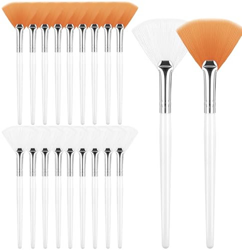 BOHUIZ 20 Pcs Fan Brushes Esthetician, Slim Soft Fan Brushes Makeup Brush Face Mask Brush Applicator for Glycolic Peel Masques Women Mud Cream Mask Esthetician Supplies(White, Yellow)
