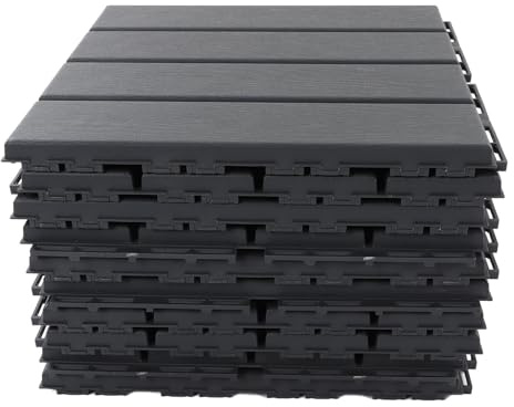 Tile de Terrasse Gris PP Premium, Carreaux de Patio Facile à Nettoyer et Entrelacés avec Design Unique, Grille Ouverte pour Le Flux d'air, pour L'extérieur et à L'intérieur,
