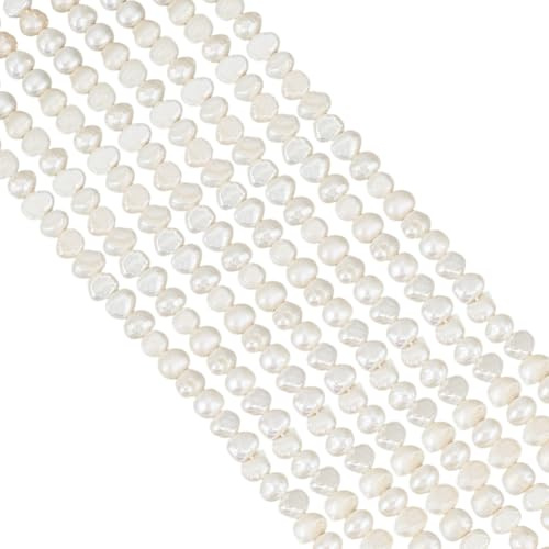 GOMAKERER Circa 57 perline naturali 6 ~ 7 mm perle coltivate d'acqua dolce bianche cremose perle ovali lucide su entrambi i lati per la fabbricazione di gioielli, 0,6 mm