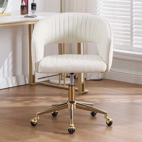 chairus Modern sminkstol i PU-läder med hjul, vit | Kontorsstol, kontorsstol, justerbar höjd, svängbar för studio