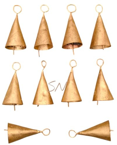 Juego de 10 campanas de cono de estaño hechas a mano, 5 cm, campanas rústicas vintage para árbol de Navidad, coronas de bricolaje, decoración bohemia, manualidades de guirnalda y decoración navideña