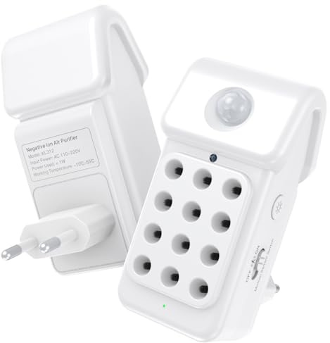 Purificador de aire Jostart para personas alérgicas en el hogar, purificador de aire ionizador para salas de fumadores con 12 emisores de fibra de carbono, sensor de luz nocturna, 17 dB