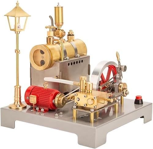 SE-02 Vintage Horizontal Steam Engine Model with Working Boiler & Light-Up Street Lamp, 100+PCS Metal DIY Kit for Adults, Collectors & Home Office Decoration